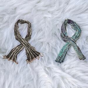 Lot of 2 Fashion Scarfs Black White Stripe Blue Paisley Brand New Never Worn